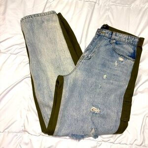 CAARA New with Tags Two Tone Two Sided Jeans Green Distressed Size 27 29inch